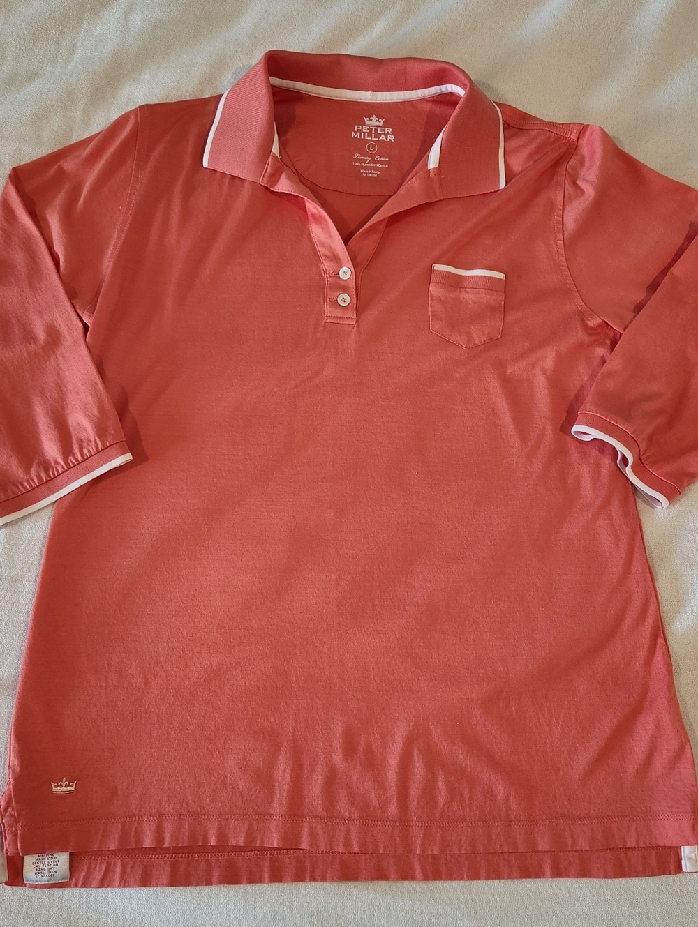 Peter Millar Ladies 3/4 Sleeve Polo Coral Size Large Mercerized Cotton